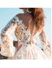 Ivory Lace Peach Tulle Wedding Dress With Horsehair Trim
